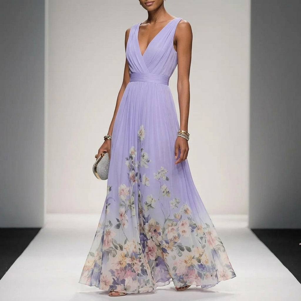 Aurienne Delacombe | Floral Border Maxi Dress For Women