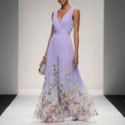 Aurienne Delacombe | Floral Border Maxi Dress For Women