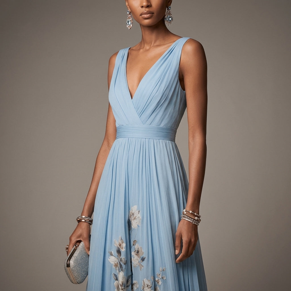 Aurienne Delacombe | Floral Border Maxi Dress For Women
