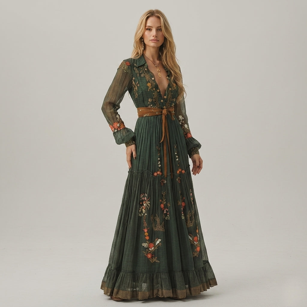 Elara Castelmont | Granada Embroidered Maxi Dress For Women