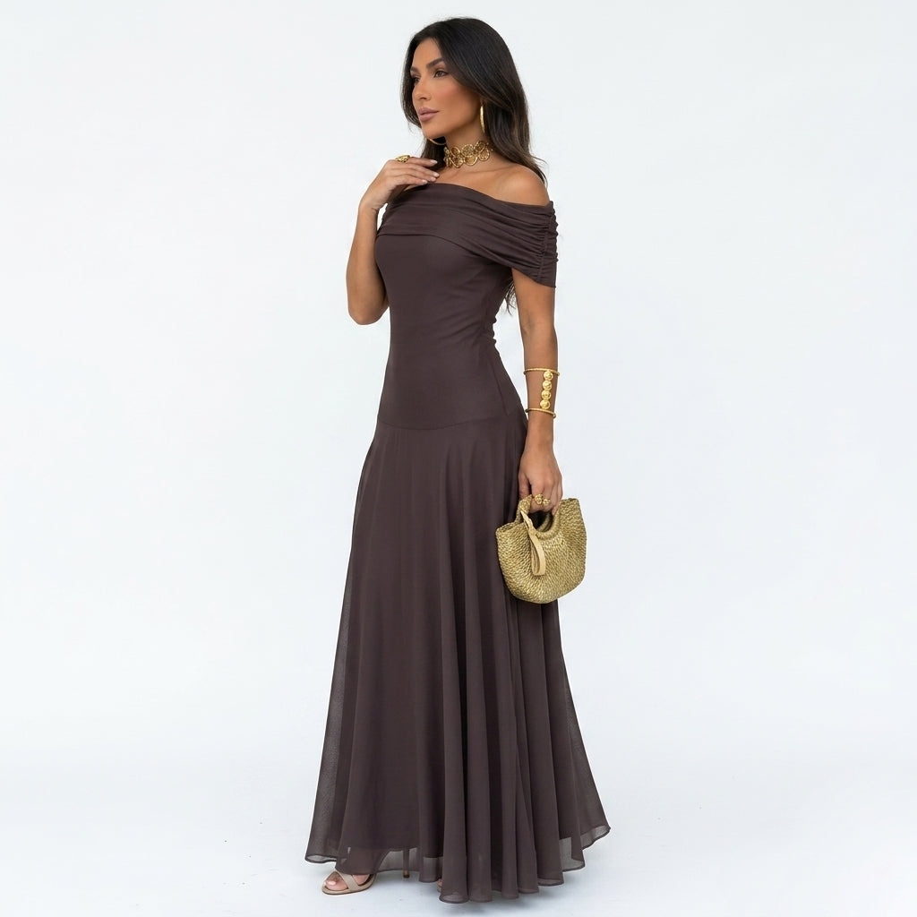 Dominique Vossclair | Off-Shoulder Chiffon Maxi Dress For Women