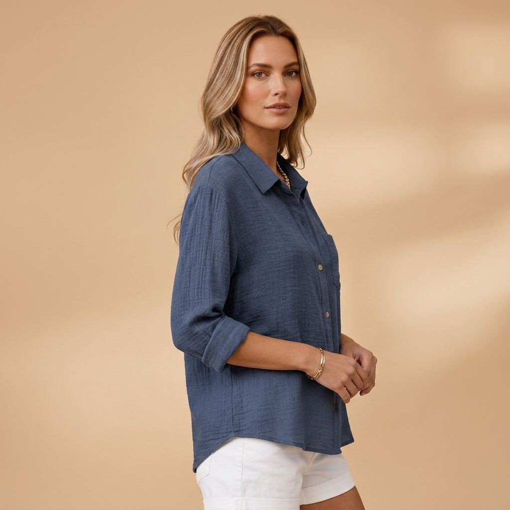Margaux Delrieu | Lecce Linen Button-Up Shirt For Women