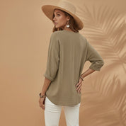 Marguerite Solano | Linen-Blend V-Neck Button Blouse For Women