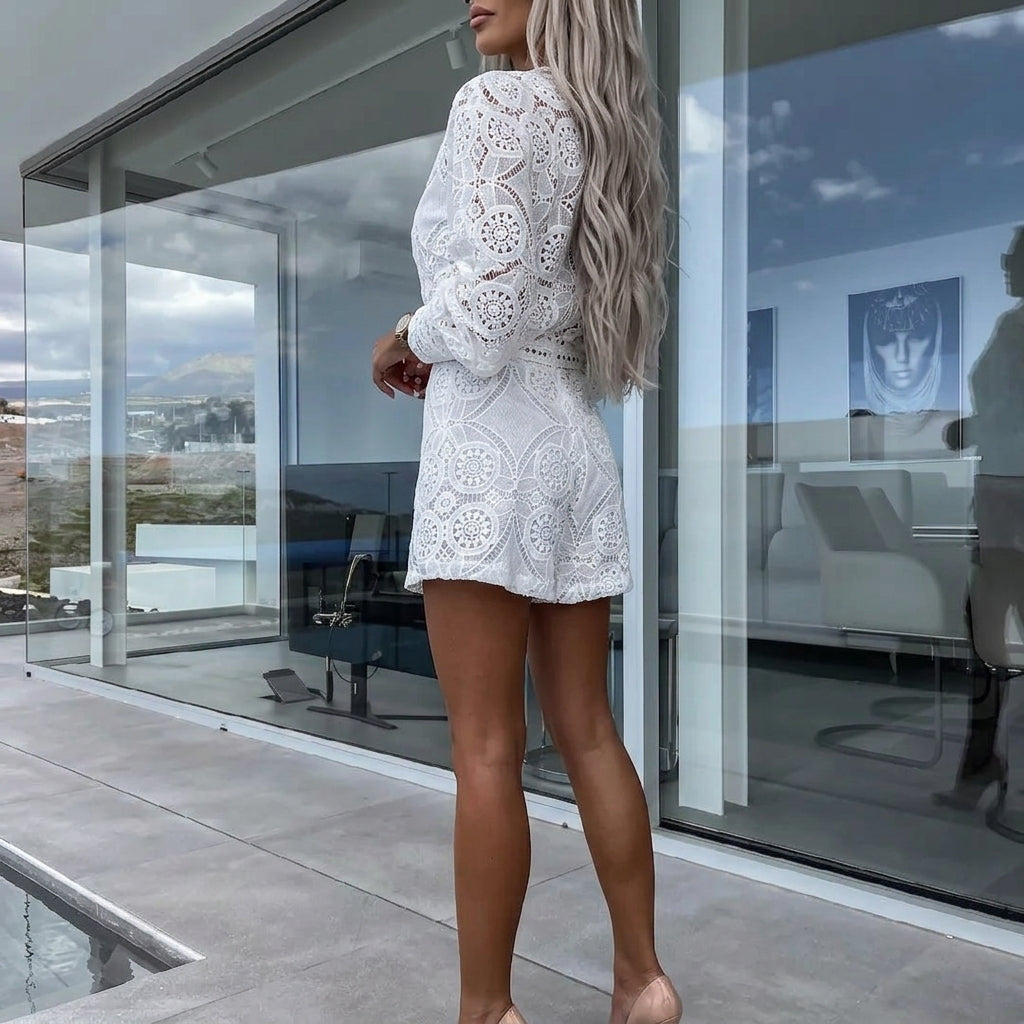 Arianne Belcourt | White Lace Blouse & Shorts Matching Set For Women
