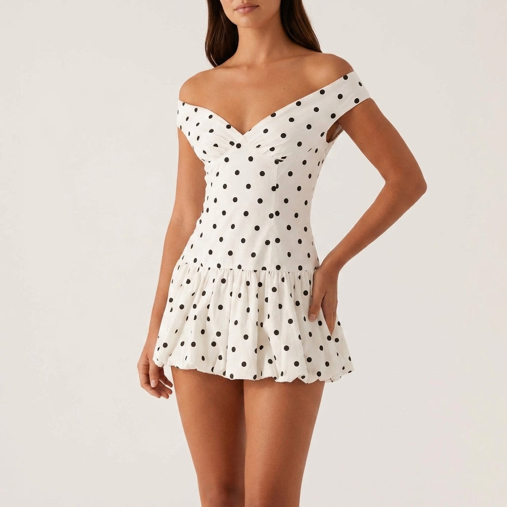 Juliette Fontclair | Polka Dot Off-Shoulder Mini Dress For Women