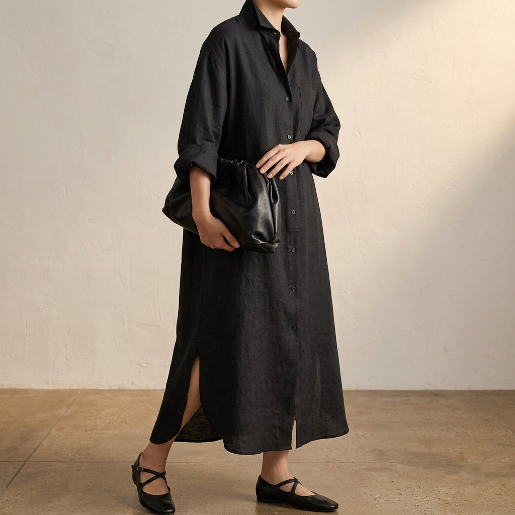 Aurore Delannoy | Black Linen Maxi Shirt Dress For Women