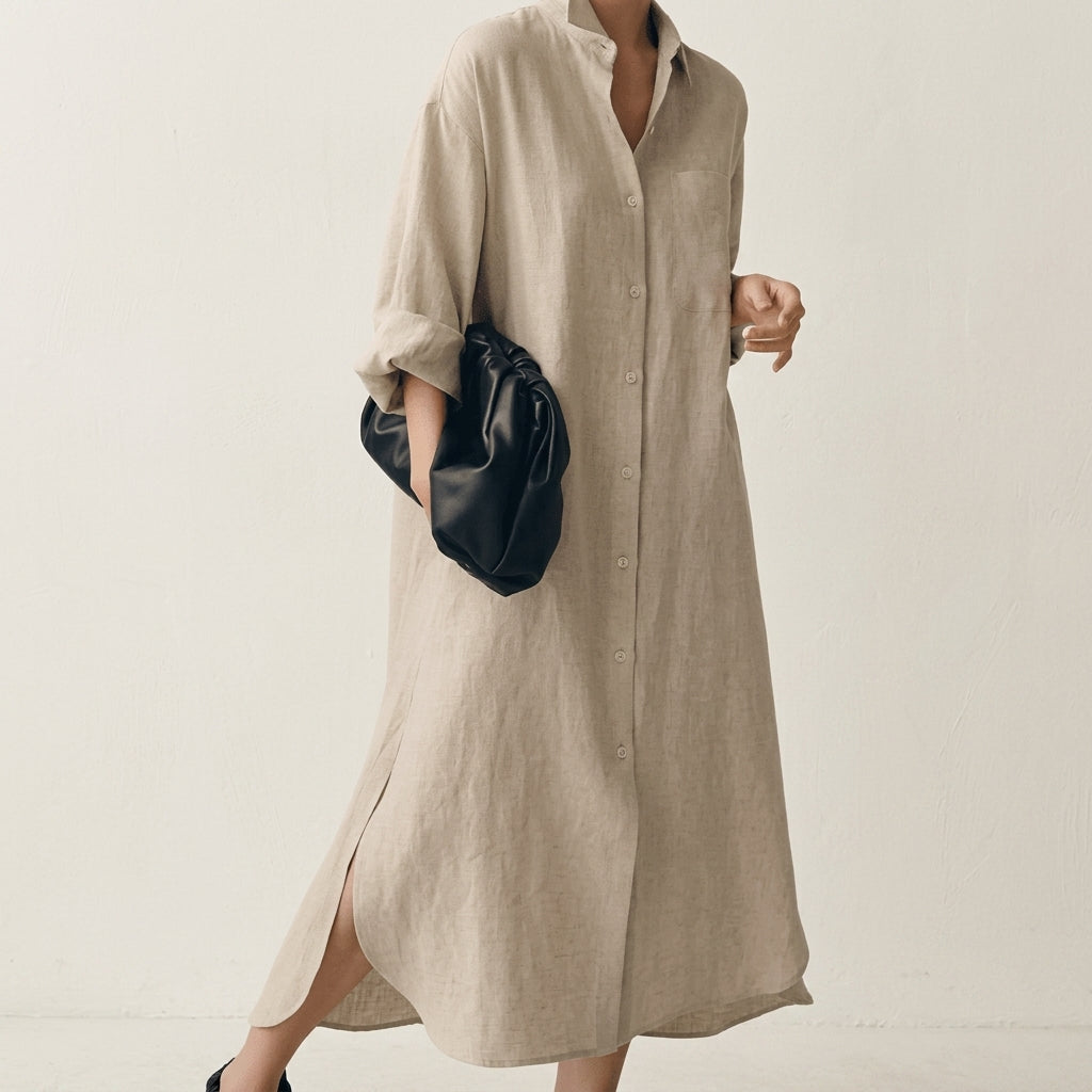 Aurore Delannoy | Black Linen Maxi Shirt Dress For Women
