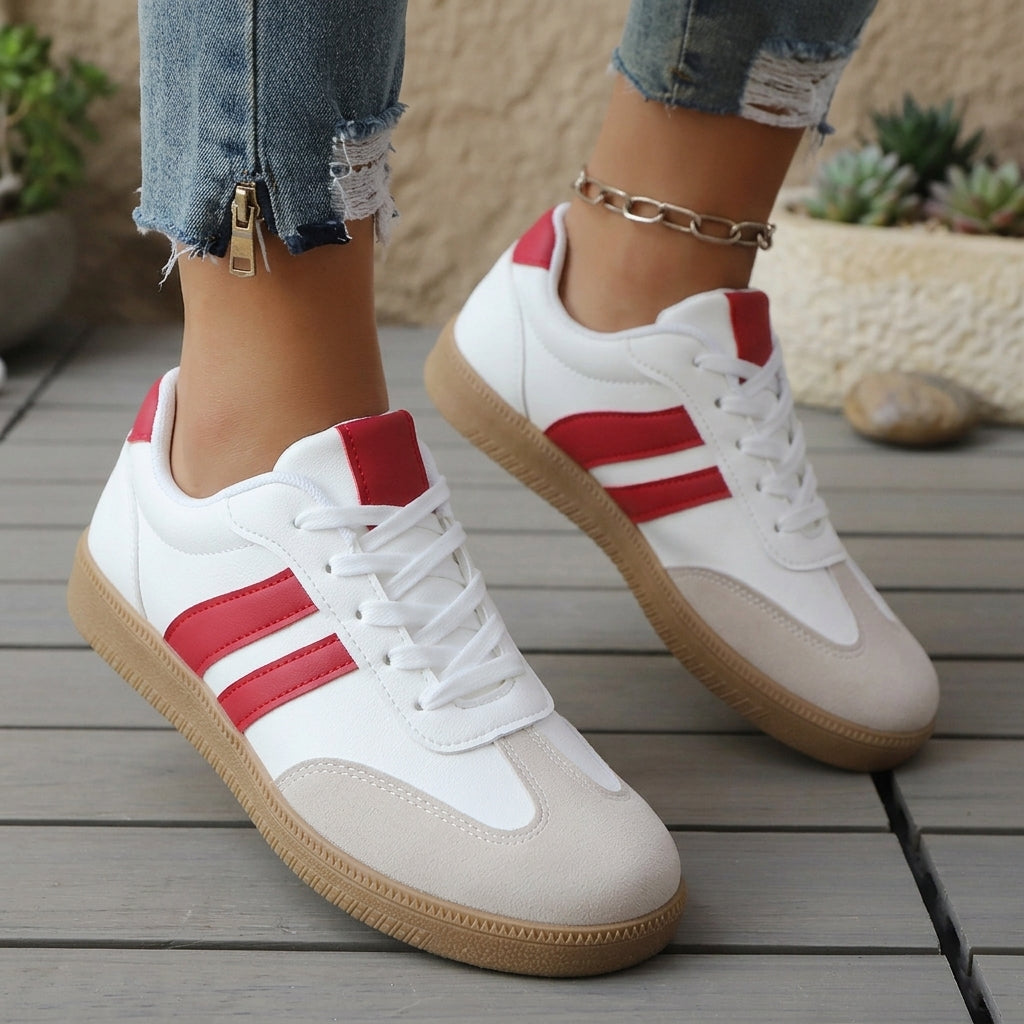 Taylor Wright | White & Red Striped Fashion Sneakers For Women