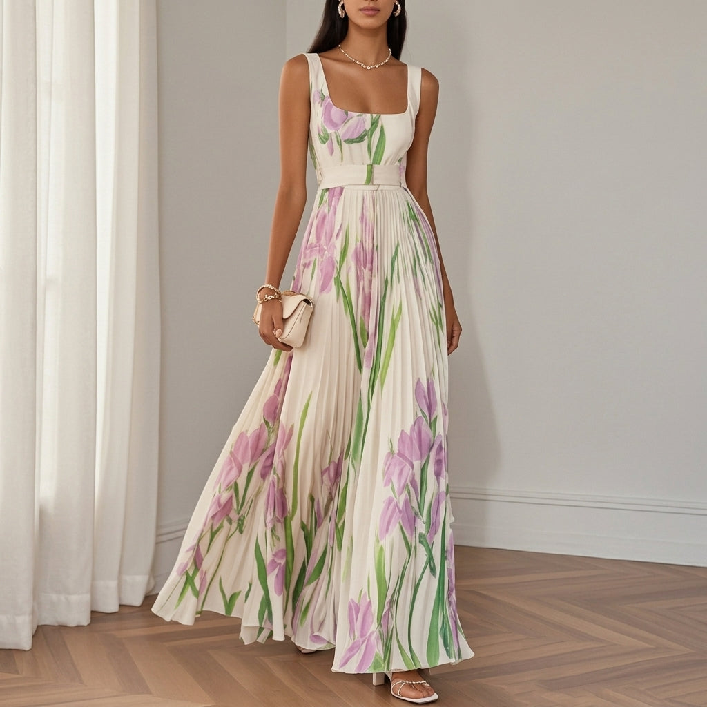 Léonie Fairvale | Floral Pleated Maxi Dress For Women