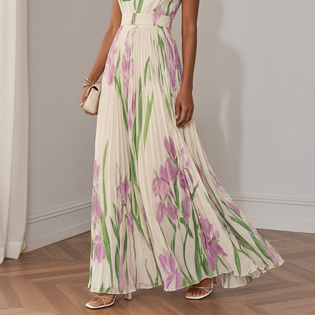 Léonie Fairvale | Floral Pleated Maxi Dress For Women