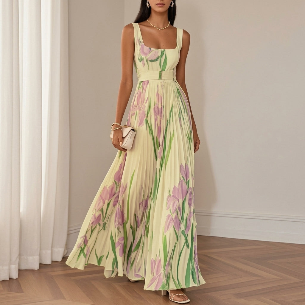 Léonie Fairvale | Floral Pleated Maxi Dress For Women