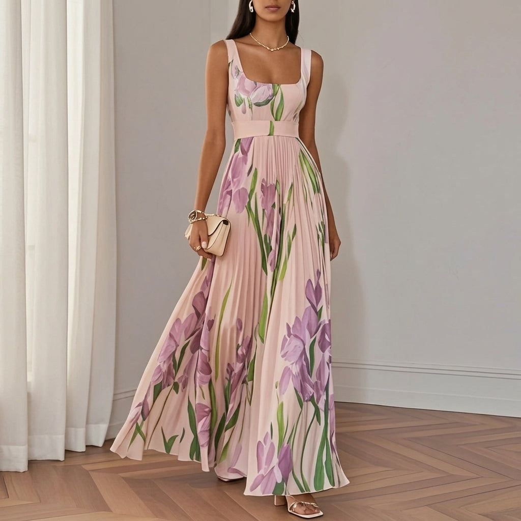 Léonie Fairvale | Floral Pleated Maxi Dress For Women