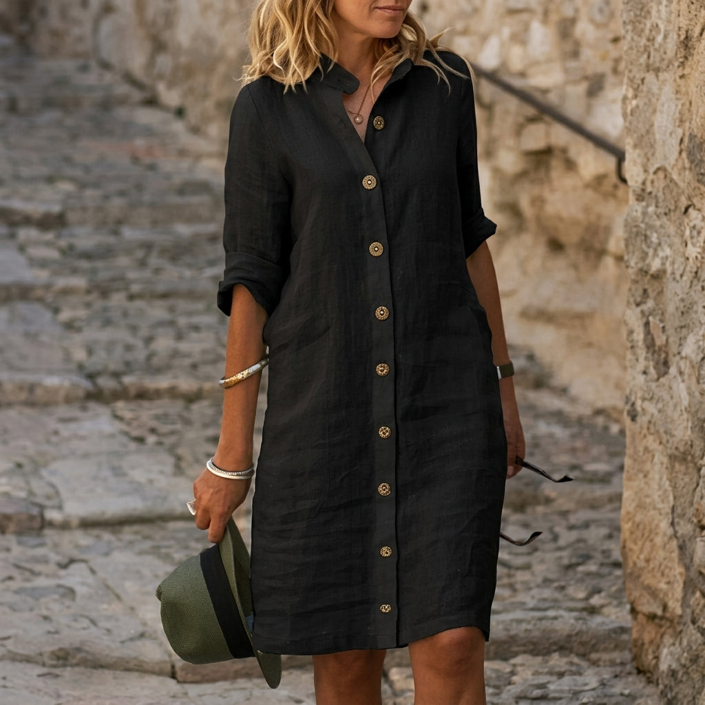 Aurelie Stonecroft | Button-Down Linen Midi Dress For Women