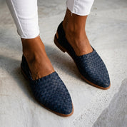 Alessandra Conte | Woven Leather Slingback Loafer Flat in Tan