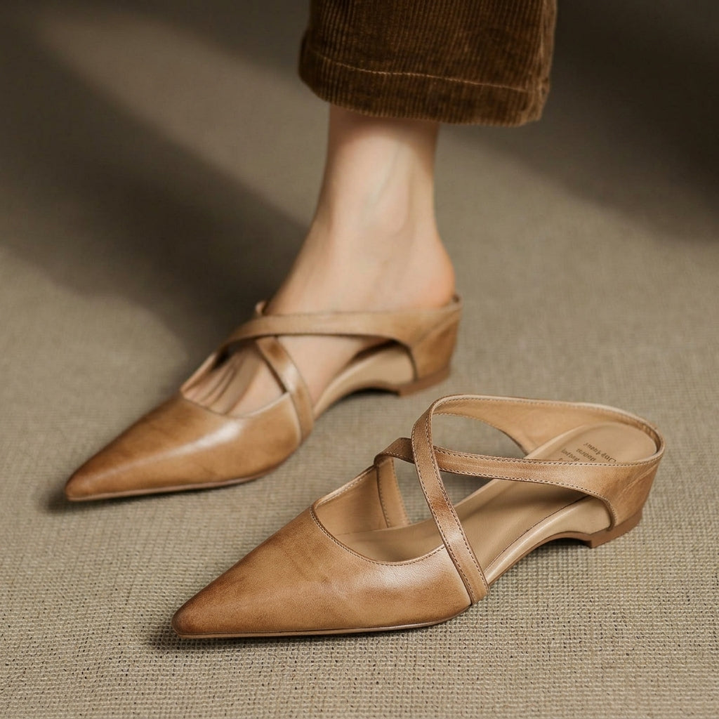 Rosette Cavallini | Red Leather Pointed-Toe Mule Flats For Women
