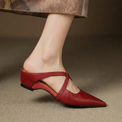 Rosette Cavallini | Red Leather Pointed-Toe Mule Flats For Women