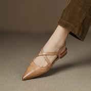 Rosette Cavallini | Red Leather Pointed-Toe Mule Flats For Women