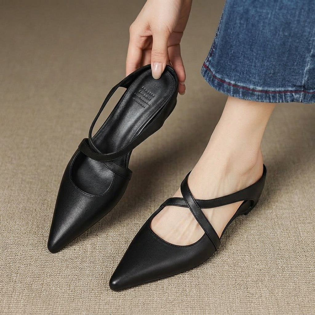 Rosette Cavallini | Red Leather Pointed-Toe Mule Flats For Women