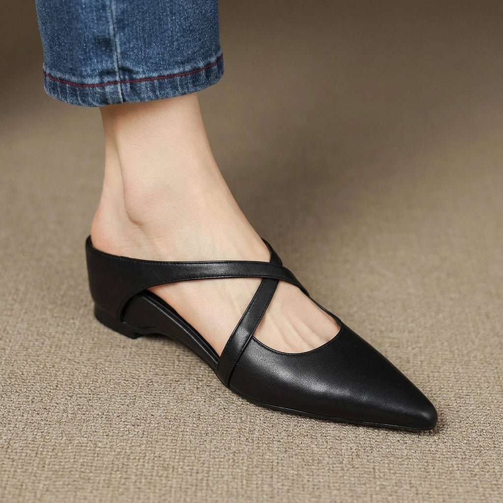 Rosette Cavallini | Red Leather Pointed-Toe Mule Flats For Women
