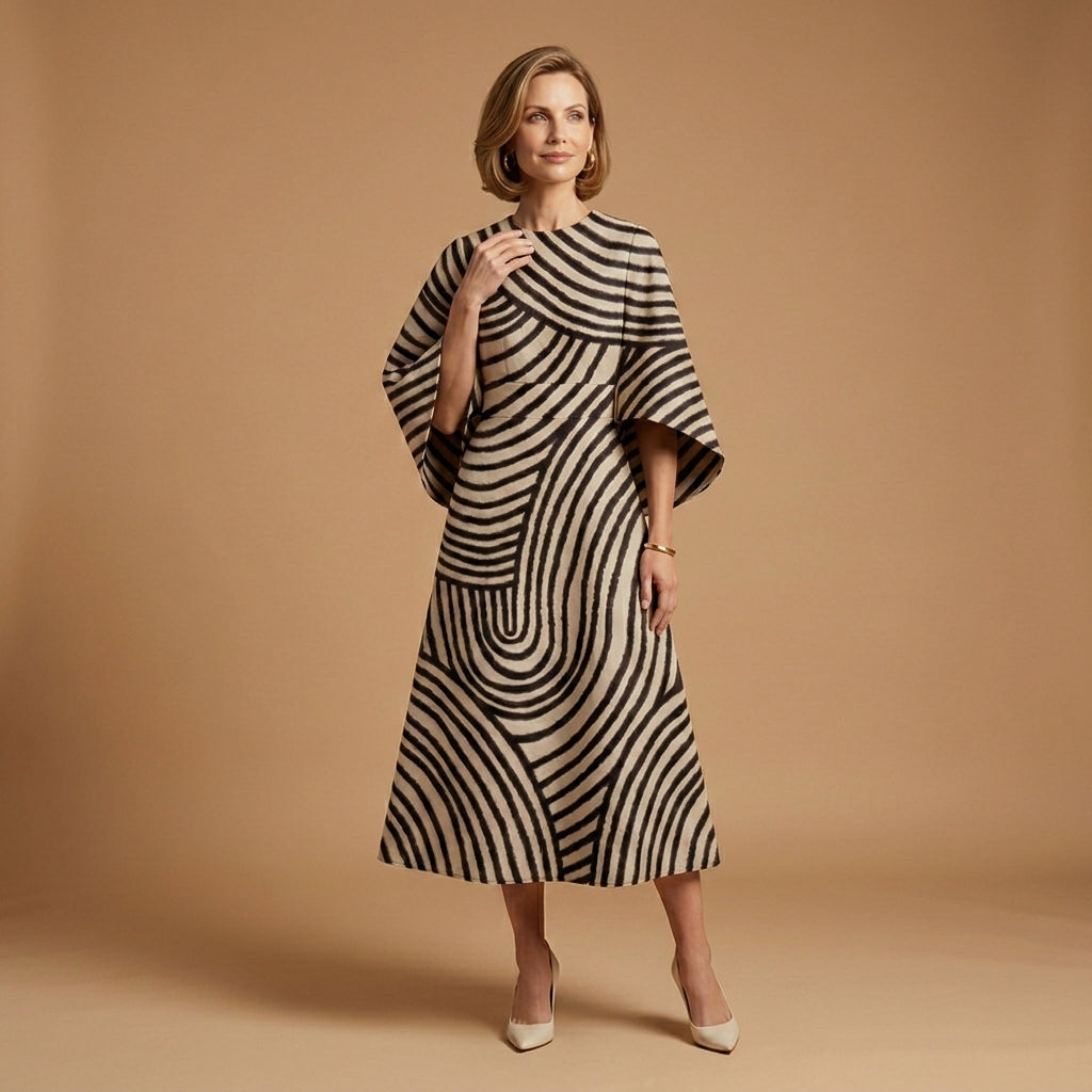 Valentina Corso | Geometric Print Cape-Sleeve Midi Dress For Women