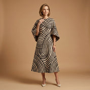 Valentina Corso | Geometric Print Cape-Sleeve Midi Dress For Women