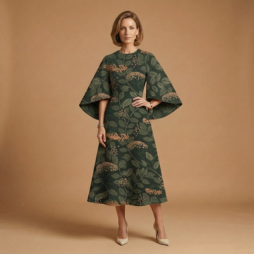 Valentina Corso | Geometric Print Cape-Sleeve Midi Dress For Women