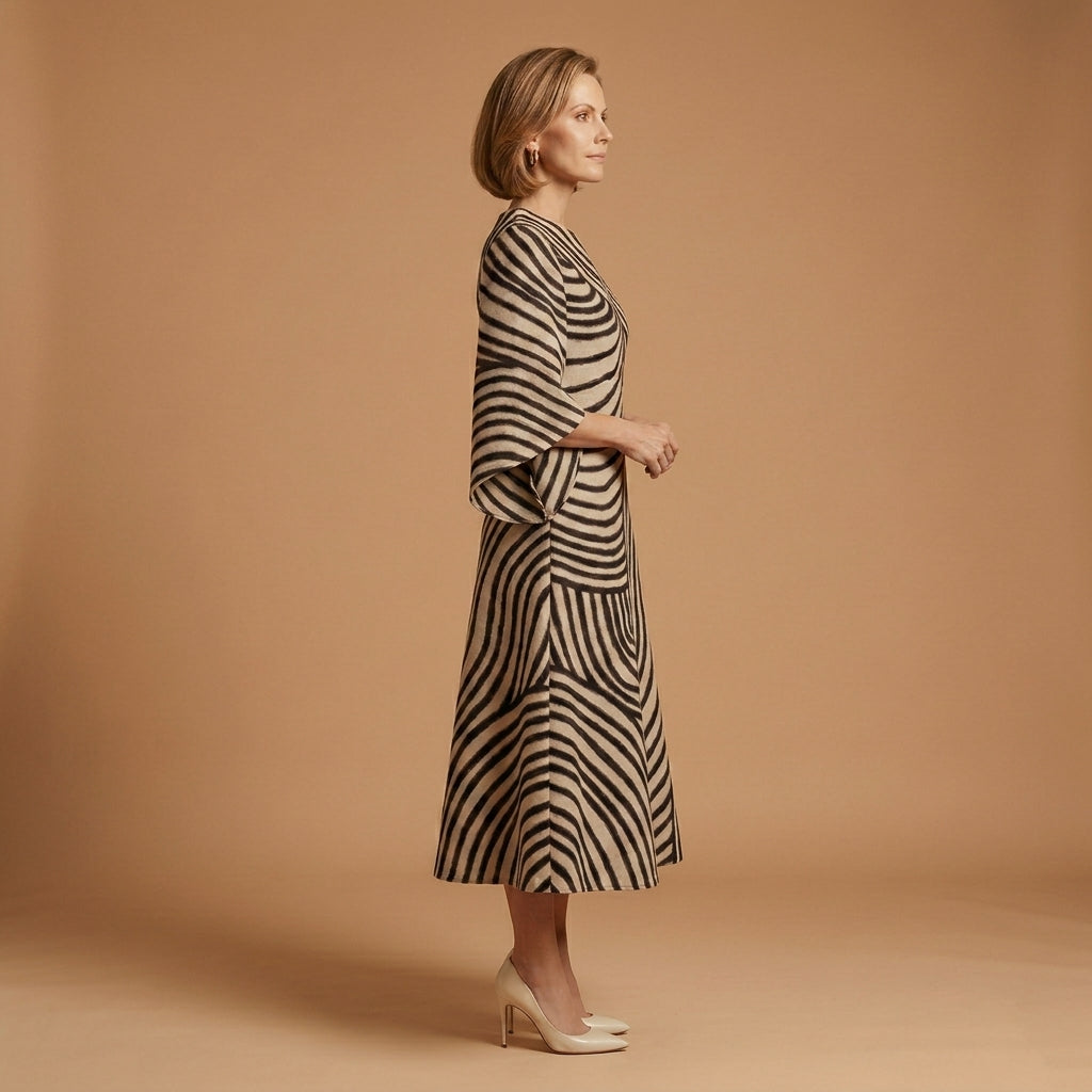 Valentina Corso | Geometric Print Cape-Sleeve Midi Dress For Women