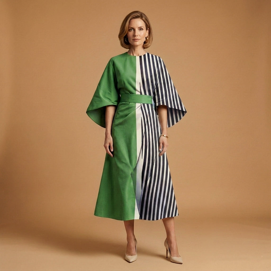 Valentina Corso | Geometric Print Cape-Sleeve Midi Dress For Women