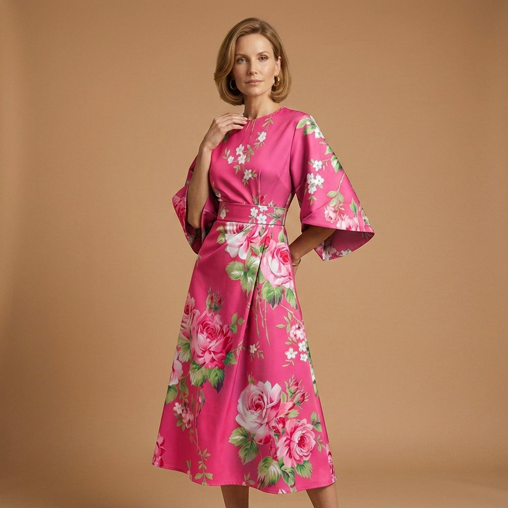Valentina Corso | Geometric Print Cape-Sleeve Midi Dress For Women