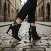 Vivienne Lacroix | Black Heeled Ankle Boots with Red Sole For Women