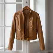Renata Blackwell | Moto High-Collar Faux Leather Jacket For Women