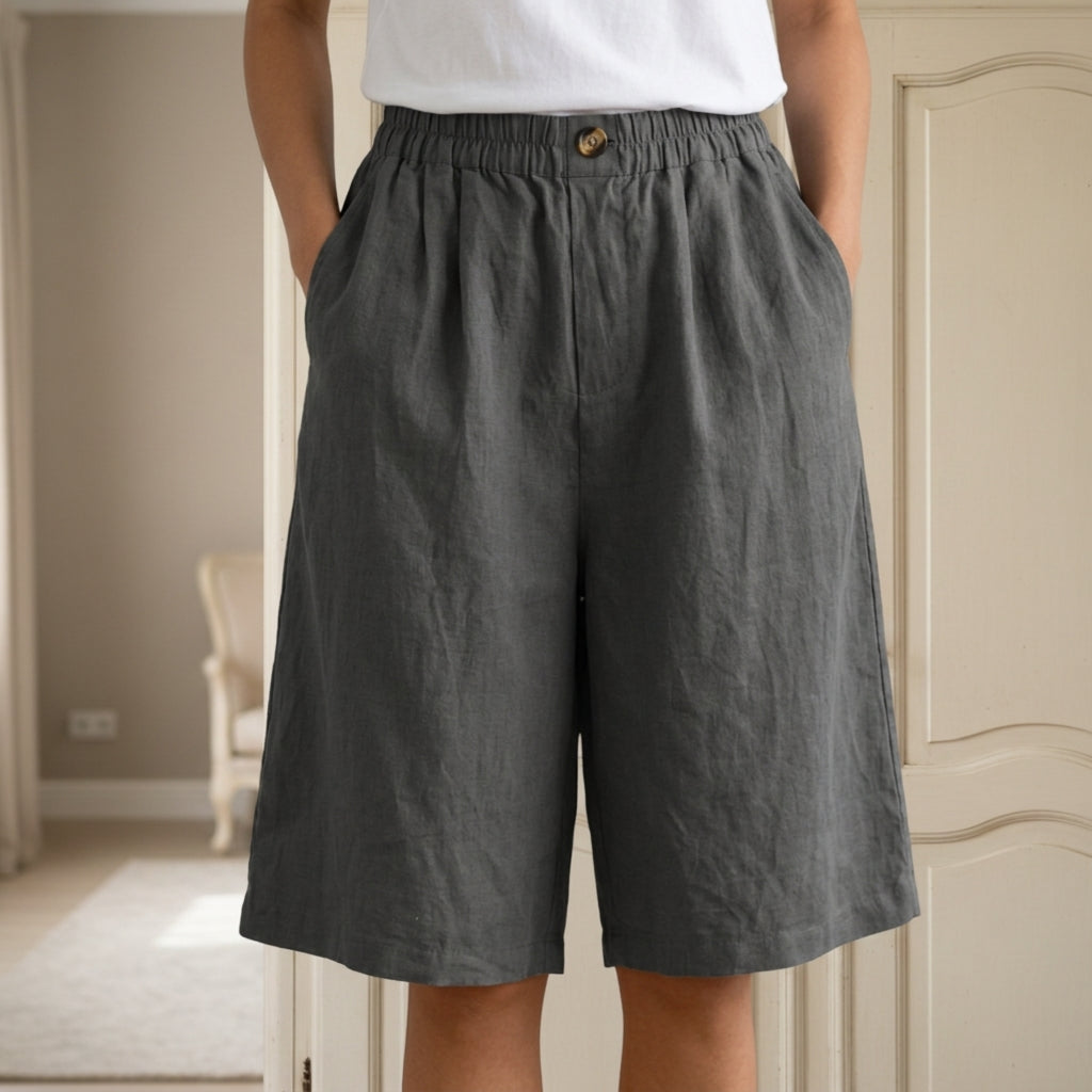 Celeste Riviera | High-Waist Linen Bermuda Shorts For Women
