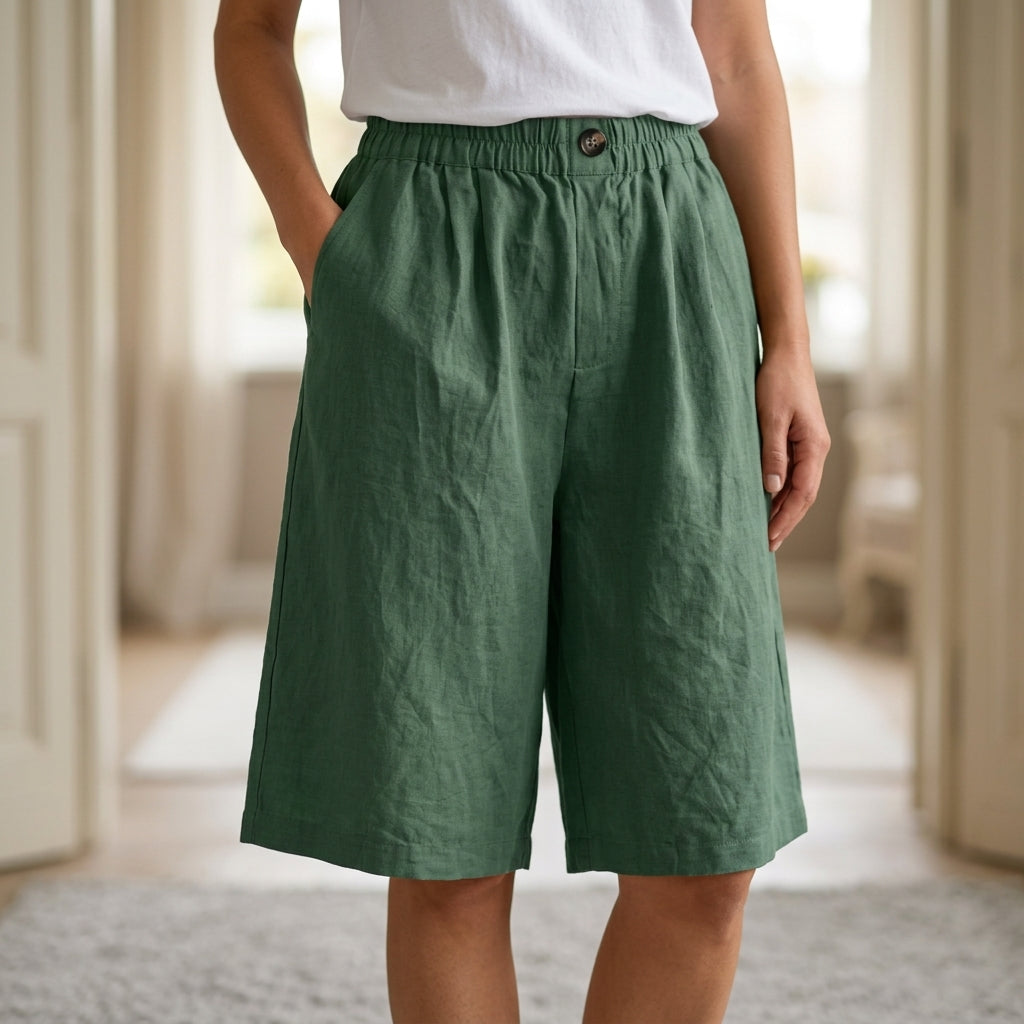 Celeste Riviera | High-Waist Linen Bermuda Shorts For Women