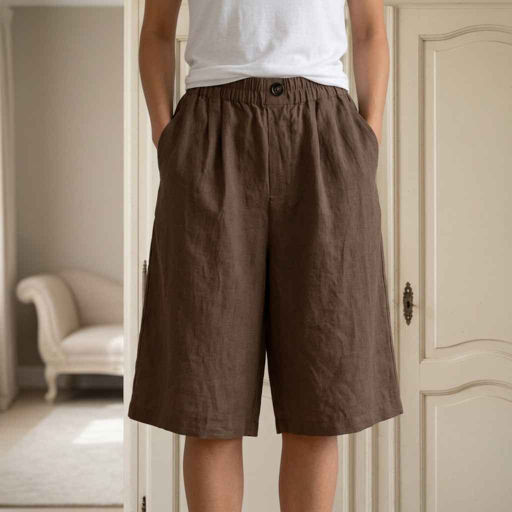 Celeste Riviera | High-Waist Linen Bermuda Shorts For Women