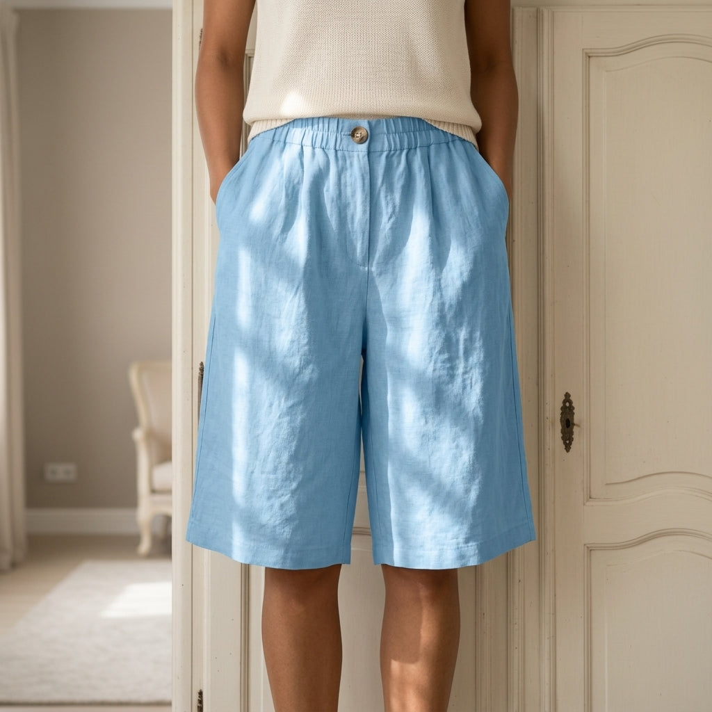 Celeste Riviera | High-Waist Linen Bermuda Shorts For Women