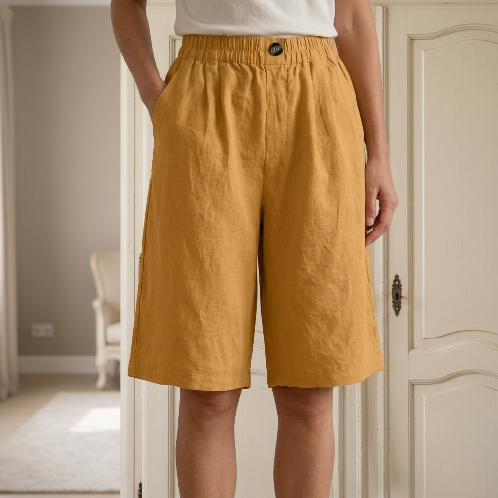 Celeste Riviera | High-Waist Linen Bermuda Shorts For Women