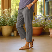 Celeste Rivard | White Cropped Linen Trousers For Women