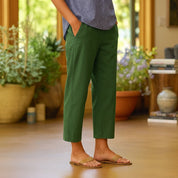Celeste Rivard | White Cropped Linen Trousers For Women