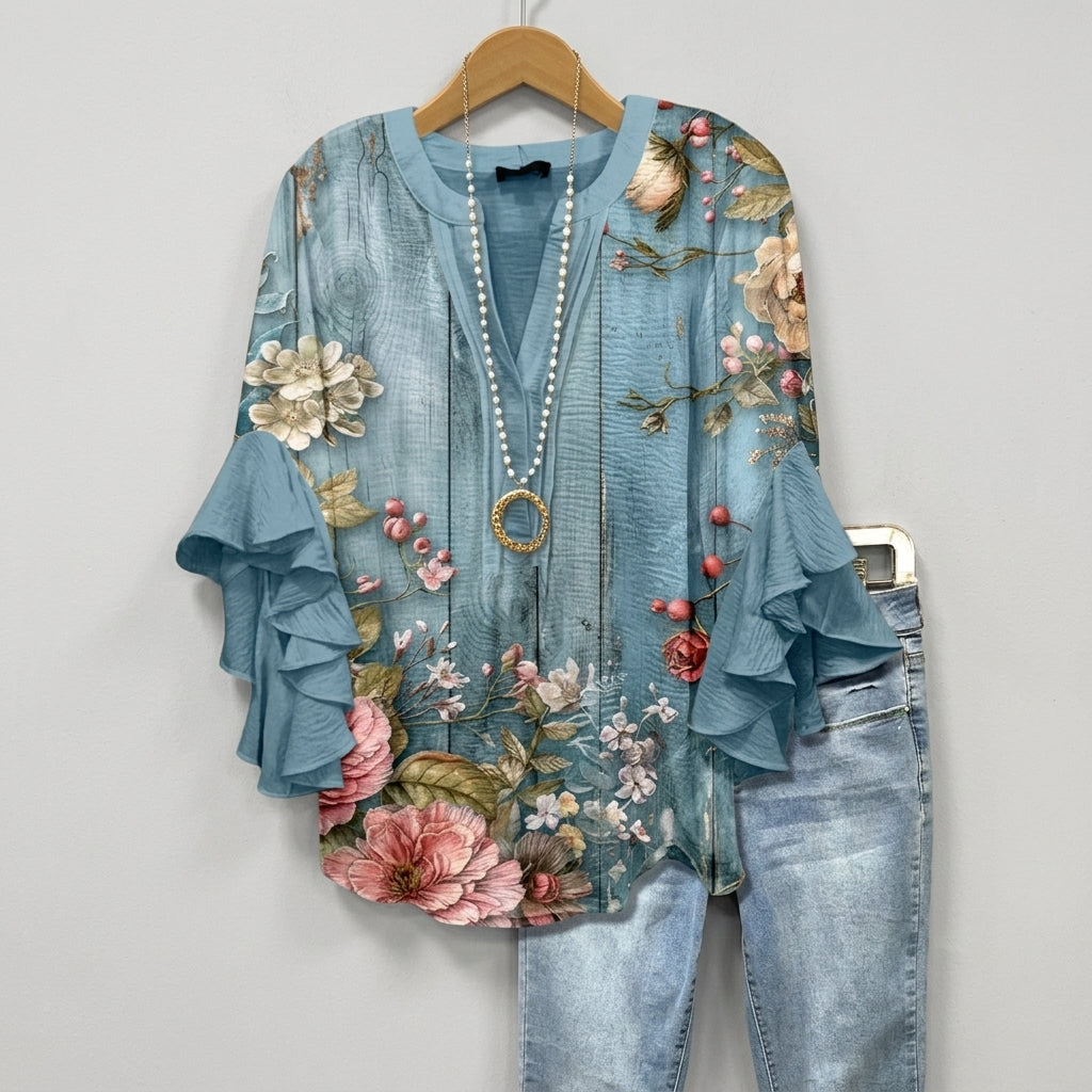 Elara Thistlewood | Floral Ruffle Blouse For Women