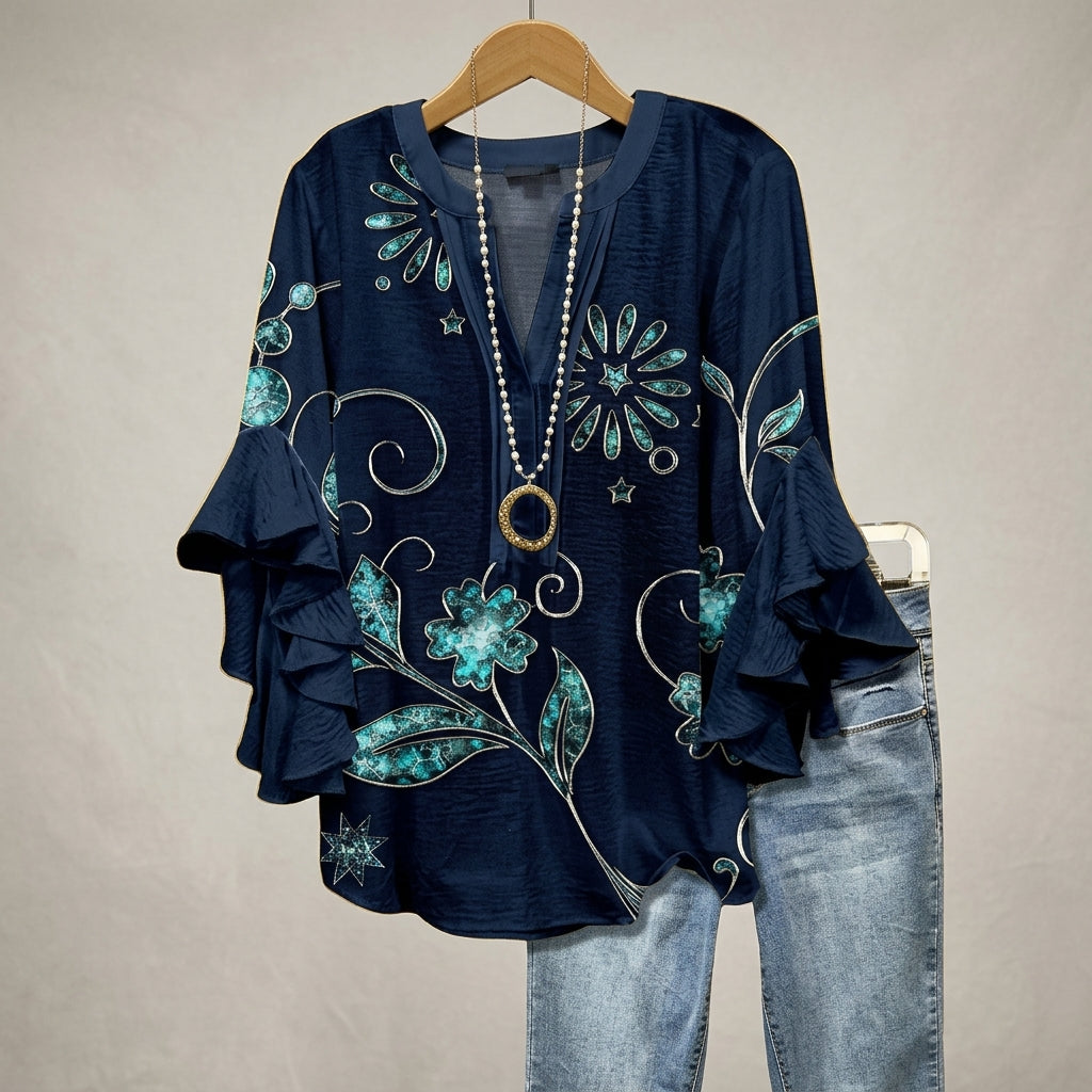 Elara Thistlewood | Floral Ruffle Blouse For Women