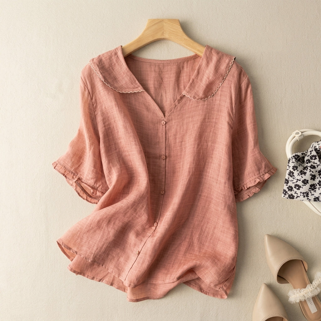 Emmeline Voschard | Vintage Sailor Collar Linen Blouse For Women