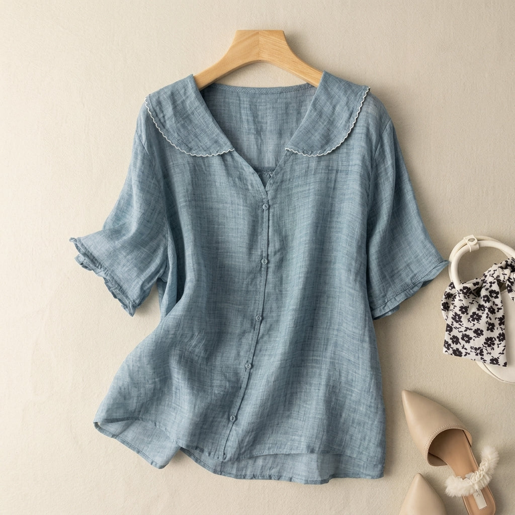Emmeline Voschard | Vintage Sailor Collar Linen Blouse For Women