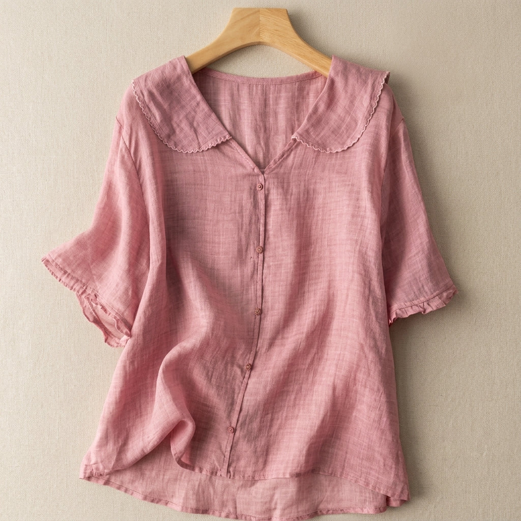 Emmeline Voschard | Vintage Sailor Collar Linen Blouse For Women