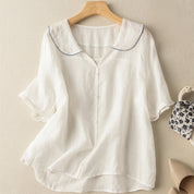Emmeline Voschard | Vintage Sailor Collar Linen Blouse For Women