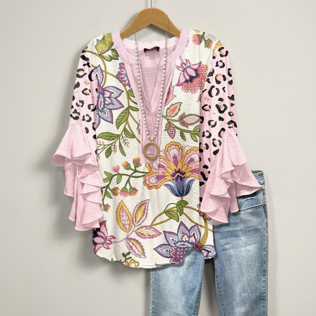 Elara Thistlewood | Floral Ruffle Blouse For Women