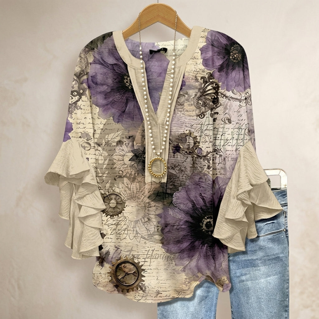 Elara Thistlewood | Floral Ruffle Blouse For Women