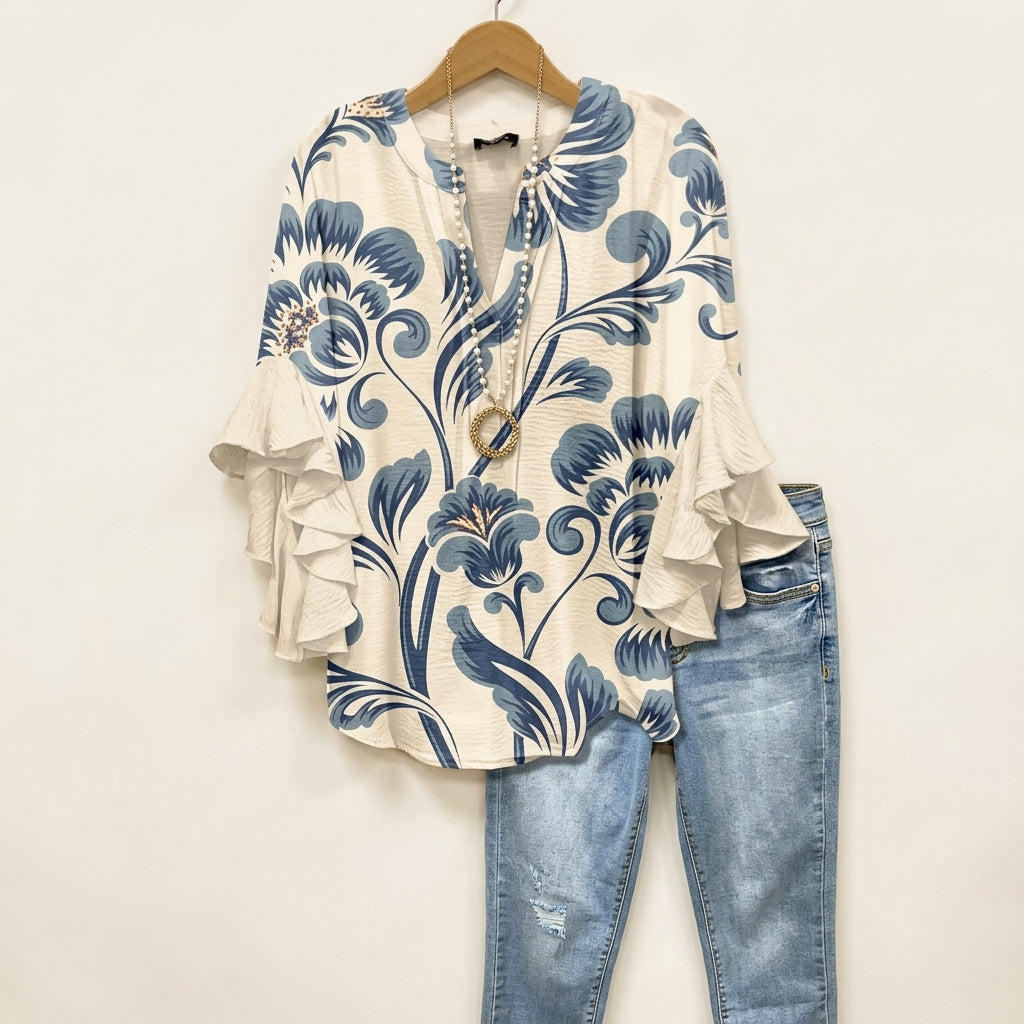 Elara Thistlewood | Floral Ruffle Blouse For Women