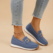 Camille Favreau | Gold Buckle Knit Loafers For Women