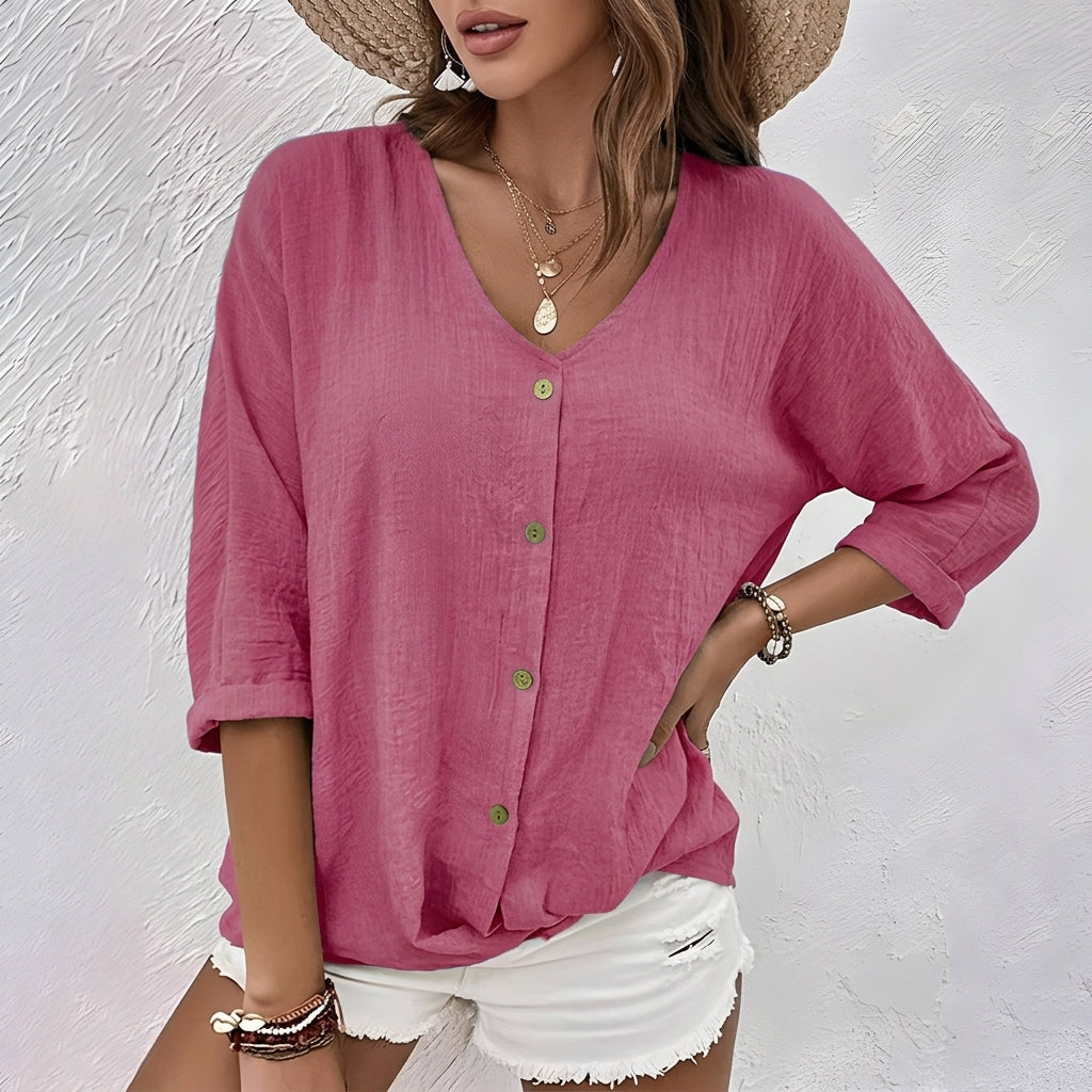Tessa Morville | Relaxed V-Neck Button Blouse For Women