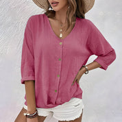 Tessa Morville | Relaxed V-Neck Button Blouse For Women